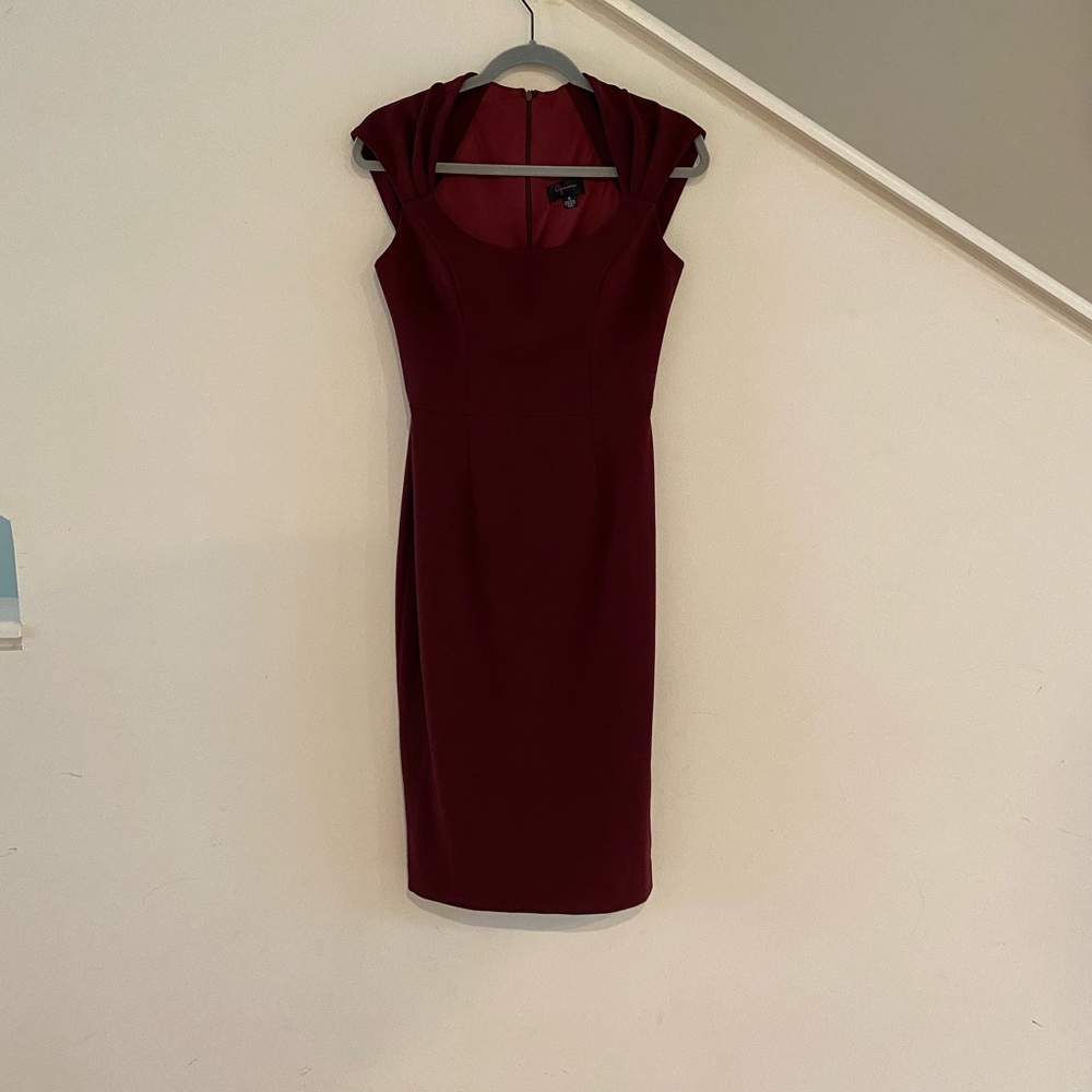 Aqua dress, burgundy, crepe, midi dress, size 4